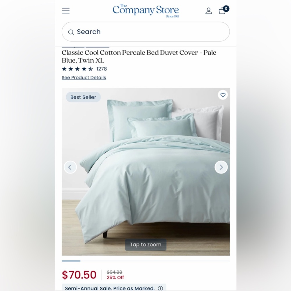 The Company Store Light Blue Cotton Percale Duvet Cover - Picture 10 of 11